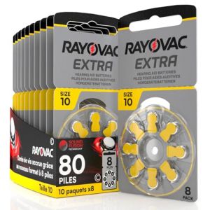 80 Piles pour appareils auditifs écouteurs Rayovac Extra Taille 10. - 10 Ampoules de 8 Piles (Eurocali, neuf)