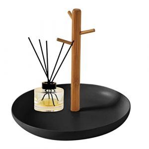 Idoblo Plateau &agrave; cl&eacute;s en Bois pour Table d'entr&eacute;e, Bol &agrave; cl&eacute;s en Bambou avec Support Vertical &agrave; 3 Niveaux | Valet Plateau Parfum, Bijoux Vaisselle Porte-Anneau en Bois (DUDUONOA15, neuf)