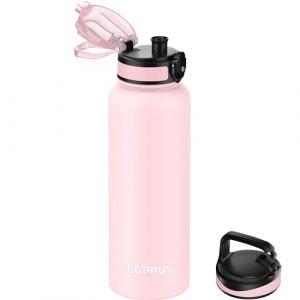 GOPPUS Gourde isotherme en acier inoxydable de 1,2 l avec paille infuseur, 2 couvercles, sans BPA, anti-fuite, convient pour les boissons gazeuses, le vélo, le sport, le thé (Tartard-eu, neuf)