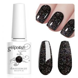 Vishine Vernis &agrave; Ongles Gel Couleur Noir paillet&eacute;, Vernis Gel Semi Permanent Soak Off UV LED Gel Polish Nail Art Manucure 8ml L045 (ChicChicYou, neuf)