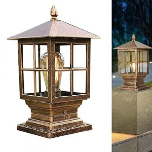 Borne de jardin lumière de pilier lanterne de poteau en verre, luminaire d'extérieur Lampe rustique E27 Chemins d'éclairage extérieur sur pied Pilier Eclairage de jardin lampes patio porche pelouse (xindaxin, neuf)