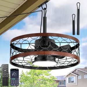 Ventilateur Plafond &Eacute;clair&eacute; Avec, Ventilateur &Eacute;clair&eacute; &Eacute;tanche IP65 Brasseur D'air Plafond LED 36W &Agrave; Intensit&eacute; Variable Avec Lumi&egrave;re, Silencieux &Agrave; 6 Vitesses Avec Lumi&egrave;re Adapt&eacute; Pour Gazebo, Terrasse (Revneey, neuf)