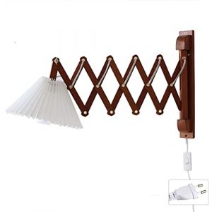 DEVINK Applique murale r&eacute;tro d'int&eacute;rieur en bois avec interrupteur, lampe &agrave; ciseaux &agrave; bras t&eacute;lescopique r&eacute;glable, lampe de chevet extensible, lampe de lecture murale flexible, abat-jour en tissu E2 (FMDstore, neuf)
