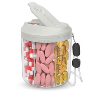 Hionxmga Pilulier avec 7 grands compartiments, organiseur de pilules pour voyage, organisateur de suppléments avec design anti-mélange, pilulier sans BPA avec 20 étiquettes, marron clair (WULIUJIE, neuf)