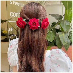 Inilbran Barrette Boho Rose Rouge Barrette À Cheveux Vintage Rose Barrette À Cheveux Floral Épingle À Cheveux Fleur Rouge Épingle À Cheveux Fleur Tissu Mariage Accessoires De Cheveux De Mariage Pour (Inilbran, neuf)