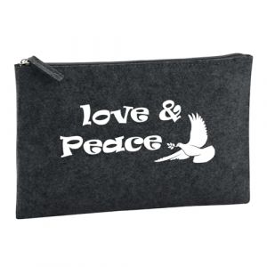 Huuraa trousse de toilette Love & Peace Trousse de toilette cadeau en feutre anthracite 1 litre Love & Peace Pr&eacute;sent (Hellweg Handelsbetrieb Soest, neuf)