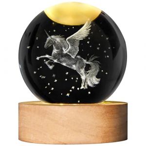 Lampe boule de cristal en forme de licorne avec support LED et c&acirc;ble USB, presse-papier en verre grav&eacute; au laser 3D pour femmes, enfants, filles, chambre &agrave; coucher, cadeau d'anniversaire (60 mm) (xiaoxiangCreative, neuf)