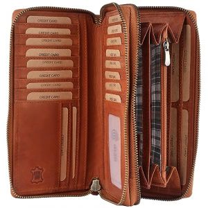 Benthill Portefeuille Femme en Cuir véritable XXL - Porte Monnaie Grand avec Protection RFID - Porte-Monnaie Vintage avec de Nombreuses Poches pour Cartes, boîte Cadeau Incluse, Color:Marron (Benthill, neuf)