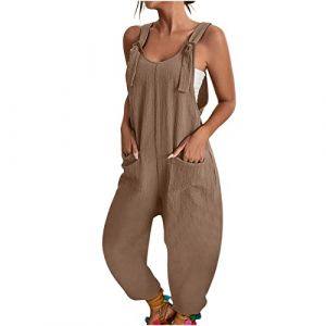 Combinaison sans Manches pour Femme, Salopette Large pour Femme Jumpsuit À Bretelles Jambes Larges Combishort Léger Barboteuse Romper Spaghetti Pantalon avec Poches Playsuit Combi Femmes (xqYSmk, neuf)