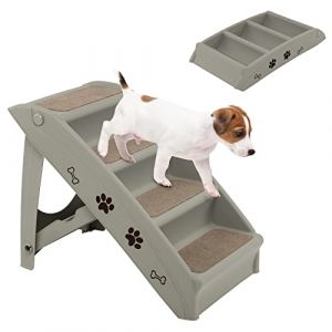 COSTWAY Escalier pour Chien Pliant à 4 Marches en Plastique Charge 60KG 64 x 39 x 49 cm Feutre Doux Structure Triangulaire Echelles pour Chiens et Chats (Gris) (FDS GmbH, neuf)