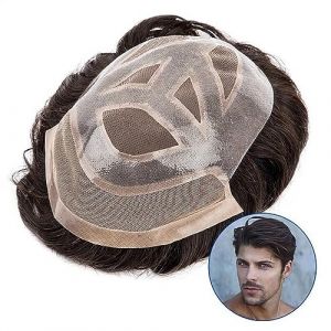 Perruque Homme Toupet for hommes Unités de cheveux for hommes Perruque de cheveux humains indiens mono et pu avec toupet de cheveux en dentelle sur le devant 6 "Système de remplacement de cheveux resp (fufufafabb, neuf)