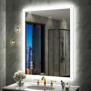 S'bagno 60x80cm Miroir-LED-Salle-de-Bain-avec-Eclairage, IP44 Miroir Salle de Bain LED Cadre en Aluminium Blanc, Bluetooth Miroir Lumineux Salle de Bain Désembueur/ 3 Couleurs/Gradation/Mémoire (Illuminated mirror, neuf)