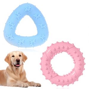 GHPKOTW Jouets Pour Chiens En Caoutchouc, Anneaux &Agrave; M&acirc;cher En Caoutchouc Naturel, Jouet Rose En Forme De Cercle Et Jouet Bleu En Forme De Triangle, Anneaux Amusants (ZBr4469, neuf)