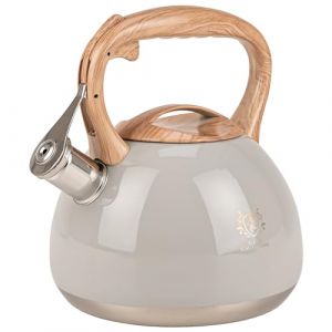 KARL HAUSMANN Bouilloire Inox Crème - 3L - Bouilloire Sifflante - Bouilloir Induction, Gaz - Poignée Résistante à la Chaleur - Bouilloir Traditionnelle Tous Feux - Retro - Théière Gaz - Bouilloir (Kraken Chairs, neuf)