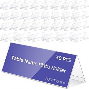 Gulfmew Porte-&Eacute;tiquette en Acrylique Chevalet Porte-Nom Transparent Plaques Nominatives de Table R&eacute;utilisable en Forme de Toit Porte-Carte d'Affichage pour Conf&eacute;rence, 30 x 10,5 cm (30 Pi&egrave;ces) (Yuenwing, neuf)