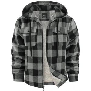 zitysport Veste Chemise Homme Toison Carreaux Doubl&eacute; Sweat Capuche Manteau Doublure Polaire Hiver Avec Poches Flannel Veste &agrave; Capuche Hommes(Gris,M) (Haixihui, neuf)