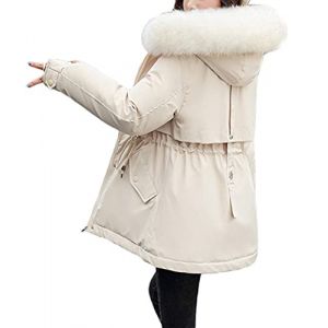 Minetom Manteau Femme Hiver Doudoune Chaud Parka Longue Blouson &Agrave; Capuche en Fausse Fourrure Trenche Grande Taille Duvet en Coton C Blanc S (B.W.S KIT, neuf)