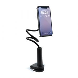 mooov 639321 Support de t&eacute;l&eacute;phone et Tablette pour Bureau, lit avec Bras Flexible articul&eacute; - Pince R&eacute;glable - Compatible Smartphone de 5 &agrave; 13 Pouces - Noir (METRONIC STORE, neuf)
