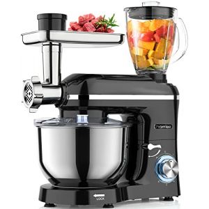 Homlee 3 en 1 Robot Pâtissier,1800W Robot Cuisine Multifonctions,avec Hachoir à viande,1,5 L Extracteur de jus,Kit pour Saucisses,3 Plaques de Broyage,5.5L Bol d'Acier Inoxydable (Noir) (SVEWT-EU, neuf)