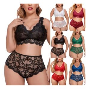 Lingerie Femme Sexy Ensemble en Dentelle Grande Taille Soutien-Gorge Push Up Deux Pi&egrave;ces Brassi&egrave;re sans Armature Nuisettes et Deshabill&eacute;s Culotte Sensuelle Sexy pour Femmes (extensivc, neuf)