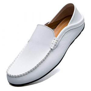 Unitysow Mocassins Homme Cuir Slip on Penny Loafers LéGèRes Confort Chaussures de Conduite Plat Chaussures de Décontractées,Blanc,EU 47 (EUShangTU, neuf)