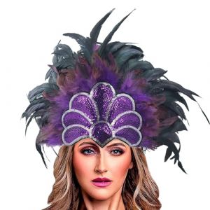 Diadème Carnaval Serre Tête Plumes et Paillettes Coiffe pour Coiffe Bresilienne Plume Costume de Mascarade Cosplay Costume pour Brésilienne Costume Déguisement Accessoire Soirée à Thème (hoarse-NU, neuf)