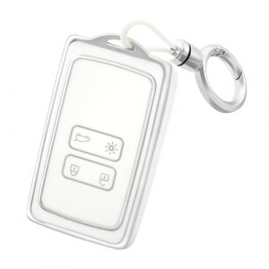 OFF WE GO Coque de Cl&eacute; Voiture pour Renault Voiture Cl&eacute; &agrave; T&eacute;l&eacute;commande &Eacute;tui avec Porte-cl&eacute;s TPU Coque Protection Cl&eacute; Voiture pour Clio Espace Talisman Megane Kadjar Captur Arkana Sandero, Argent Blanc (OFF WE GO, neuf)
