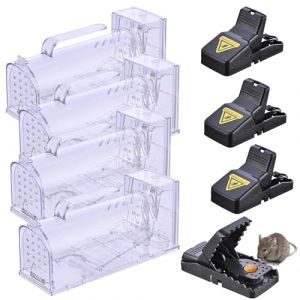 4 Pi&egrave;ces Piege a Souris sans Tuer + 4 Tapette&agrave; Souris Pi&egrave;ge Vivante Cage Rat Attrape Mouse Trap Loir Mulot Exterieur Nasse Souriciere Mousetrap Humain Vivant Folding Efficace R&eacute;utilisable sans Contact (elorlay, neuf)