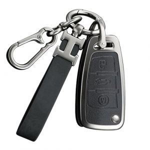 RXXR Coque de cl&eacute; de voiture Compatible avec Audi, A1 S1 A3 S3 RS3 A4 S4 RS4 A6 S6 RS6 Q2 Q3 Q7 TT TTS R8 Housse de cl&eacute; &agrave; rabat &agrave; 3 boutons avec porte-cl&eacute;s, Noir 01 (RXXR-EU, neuf)