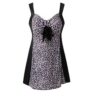 Wantdo Femme Tankini Maillot de Bain 1 Pieces Gainant Ventre Plat U Back &Eacute;t&eacute; Grande Taille Jupe de Natation Robe de Bain Slim Mode Plage L&eacute;opard Noir 56-58 (C'est&nbsp;la&nbsp;vie, neuf)