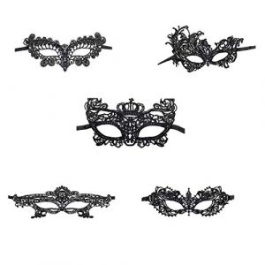 Jamron Femmes Sexy Noir Masque de Dentelle pour Mascarade Halloween F&ecirc;te Bal de Promo Carnaval Masque D&eacute;guisement SN07830 5PCS Set-Reine (No.7 Fashion House, neuf)