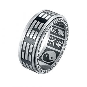 HIJONES Homme Acier Inoxydable Yin Yang Tai Chi Amulette Taoïste Mantra Spinner Bague Taille 54 (HIJONESstore, neuf)