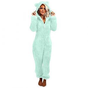 Combinaison Pyjama Femme Grenouillere Femme Combi Pyjama Tout En Un Chaud En Polaire,Combinaison Pyjama Barboteuse Polaire Capuche VêTement En Peluche Nuit Adulte Costume Loungewear GrenouillèRe, (jiajialongbaihuo, neuf)
