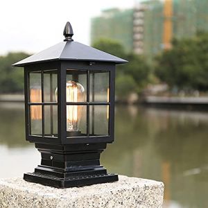 E27 Lampe Pilier Portail Vintage, IP55 &Eacute;tanche Jardin Lampadaire Ext&eacute;rieur, Aluminium Phare, Lampe De Chemin Sentier Terrasses Patio Cour, Noir (JIYOUMI, neuf)