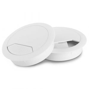 LouMaxx Lot de 2 Passe-C&acirc;bles de Bureau Blancs - 60 mm de Diam&egrave;tre - Table en Plastique Solide - Couvercle de Trou Ajust&eacute; Avec Passe-C&acirc;ble Stable (LouMaxx, neuf)