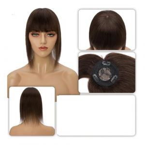 Postiche Femme 8,5 x 8,5 cm Postiches Cheveux Humains for Femmes Mono Perruques Pince À Cheveux Avec Frange Postiche Lisse Invisible Clip Dans Les Extensions De Cheveux Postiche Cheveux Femme(10 Inche (zuwanguk, neuf)