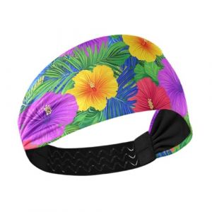 Bandeau &eacute;pais et rafra&icirc;chissant pour femme, style hawa&iuml;en, fleurs tropicales, feuilles de palmier, couleurs fluo vives, bandeau &eacute;lastique pour la gym, le lavage du visage, le maquillage, le cyclisme (FengLinJu, neuf)