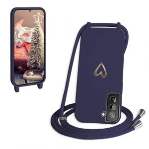 CaseLover Coque avec Cordon pour Samsung Galaxy S21, Coque de Cellulaire Corde Silicone &Eacute;tui en Motif Coeur avec R&eacute;glable Collier T&eacute;l&eacute;phone Cha&icirc;ne Lanyard Case Housse pour Samsung S21 5G, Bleu Fonc&eacute; (CaseLover_Direct_Store, neuf)