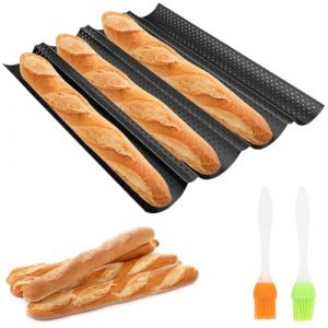 iPobie Plaque &agrave; Pain,Moule Baguette Four pour,Plaque &agrave; Baguette Moule pour 4 Baguettes,Antiadh&eacute;sif Perfor&eacute;e moulle &agrave; Baguette,Id&eacute;al pour boulangeries,Usage Domestique,avec 2 brosses (PANAGIRAFAEL, neuf)