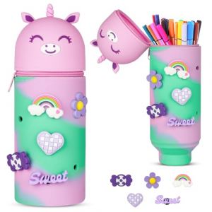 Vicloon Trousse Scolaire, Trousse Ecole 2 en 1 en Silicone Souple, Trousse à Crayons en Silicone Souple Rétractable, Trousse à Crayons Télescopique Kawaii pour Garçons Filles Etudiants (BEST-SELLER5, neuf)