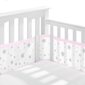 Bizcasa 2 Pièces Tours de Lit Bébé Cabane,4 Côtés Tour de Lit Respirant Doublure en Maille 3D Anti-Flux d'air,Protection des Bords,Réglable, Amovible - 340cmx30cm + 160cmx30cm (Poudre d'étoile) (CHERRY-TECH, neuf)
