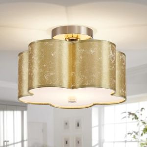Saint Mossi - Plafonnier semi-encastré - Design moderne - 3 lumières - D12 x H8 - Parfait pour le salon - Abat-jour en tissu doré en forme de trèfle à cinq feuilles (Saint Home (UK) Co. Ltd, neuf)