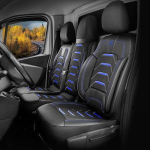 GIOVANNI BUTTI Housse de si&egrave;ge de voiture universelle 2+1 pour Renault Trafic 3 (2015-2024), OPEL Vivaro B (2014-2018) &ndash; Housse de si&egrave;ge avant en lin, noir-bleu, ensemble de si&egrave;ges avant pour (PANDASEATCOVER, neuf)