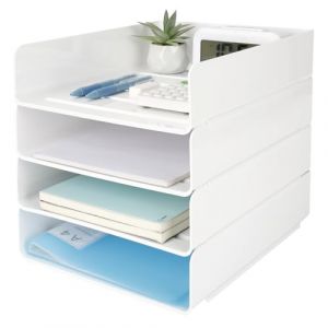 Otauoaea Lot de 4 Corbeille a Courrier Empilable - Bac a Courrier A4 en Plastique Pet Blanc - Rangement Bureau Organisateur - Banette Bureau (Versatile official, neuf)
