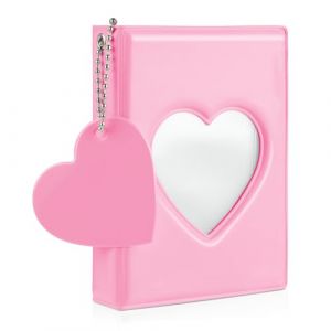 Geehua Photocard Reliure pour cartes photo, mini album photo de 9 cm, couverture creuse en forme de c&oelig;ur, petit porte-carte photo avec pendentif et 32 pochettes pour cartes photo (rose) (Eurrises, neuf)