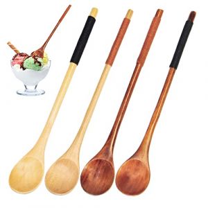 Cuill&egrave;re en bois naturel, cuill&egrave;re &agrave; caf&eacute; multifonctionnelle &agrave; manche long pour th&eacute; cuill&egrave;re &agrave; soupe au miel accessoires de cuisine (4) (Colorful Vision, neuf)