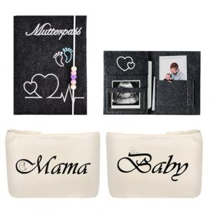 VINEST 3 Pièces Protege Carnet De Sante Bebe Personnalisé et Pochette Cadeau Maman, Protège Carnet De Santé Personnalisé avec Élastique en Feutre, Trousse Cosmétiques Toile Maman, pour Future Maman (Yieng, neuf)