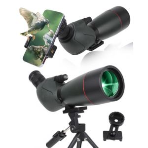 Longue-Vue Zoom Haute Puissance avec Adaptateur Téléphone, Trépied, Sac, Télescope Oculaire Incliné 45°, pour Tir Cible, Observation Oiseaux et Chasse (Green) (HMAMZUSA, neuf)