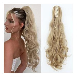 Queue de cheval, Perruque queue de cheval grande vague queue de cheval longue cheveux bouclés pince à griffes fibre synthétique queue de cheval haute Extension de queue de cheval(Dark brown) (birene, neuf)