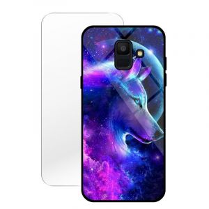 KARTXITAI Coque Compatible avec Samsung Galaxy A6 (2018),Verre Tremp&eacute; Dure + Bords Couvrants Silicone TPU Souple Hybride &Eacute;tui Antichoc Anti Rayures Case+Film Protection &eacute;cran Lune Loup Nuage (KARTXITAI, neuf)